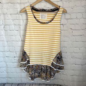 Anthropologie by Postmate Sleeveless Yellow white Stripe Floral Trim size small